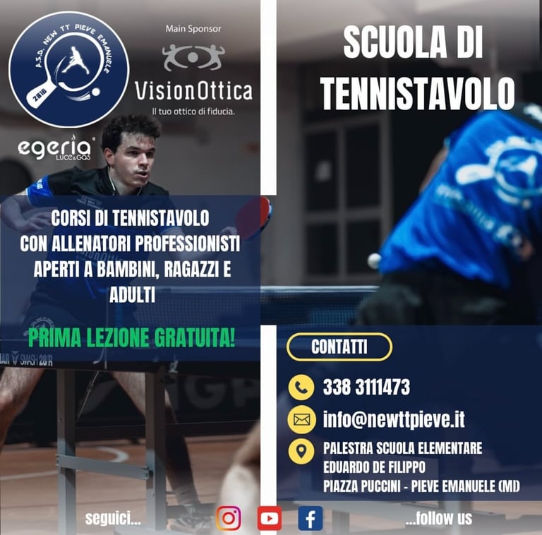 scuola di tennis tavolo Pieve Emanuele, corsi