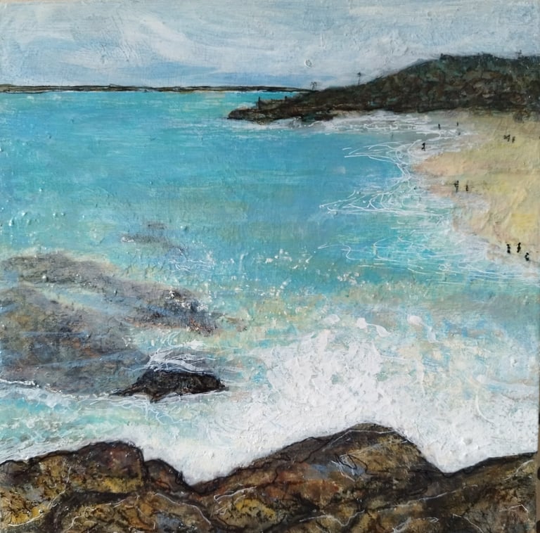 Splash of the waves at Porthgwidden, 20 x 20 cm, acrylic on wooden panel, £50