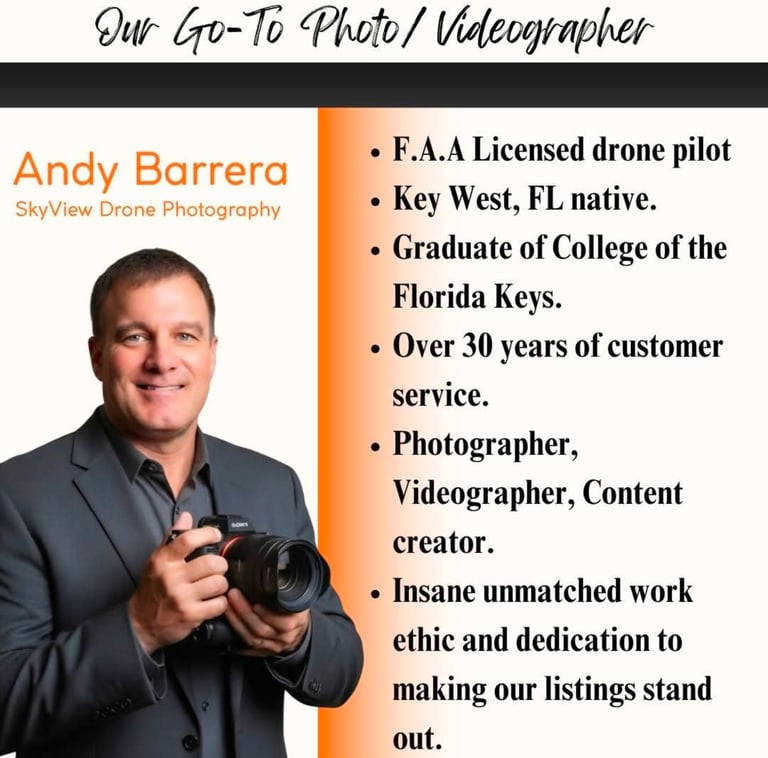 Andy Barrera of SkyView Drone Photography holding a camera for Key West drone services.