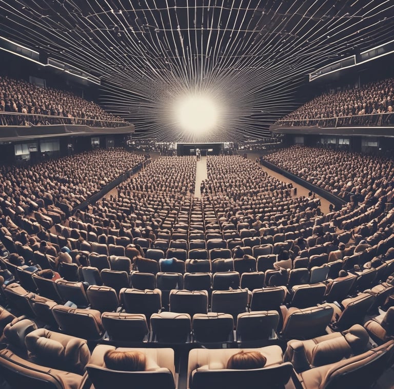 a large auditorium with rows of seats and rows of seats