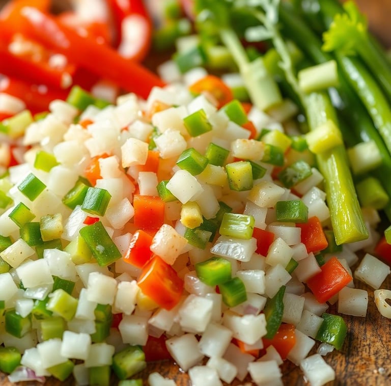chopped onions, bell peppers, and celery.