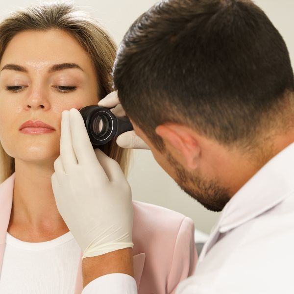 woman with a dermatologist