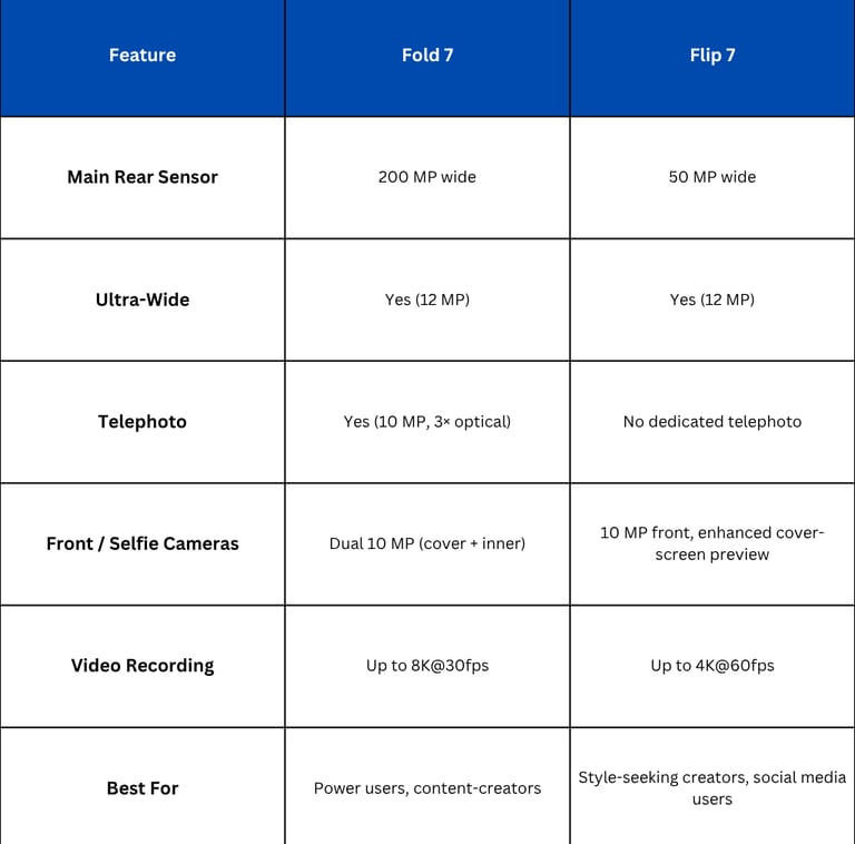 camera and imaging capabilities galazy Z flip and Z fold 7