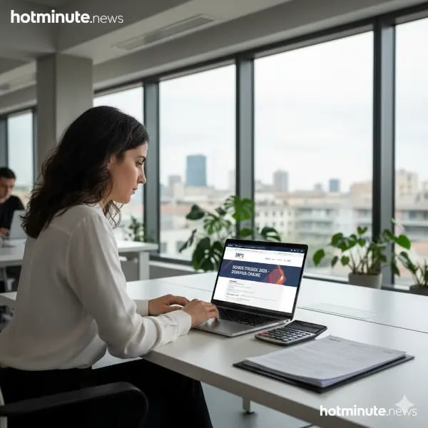 a woman sitting at a desk with a laptop and a laptop