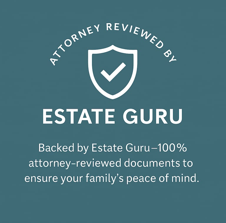 Estate Guru badge indicating attorney-reviewed living trusts and certified estate planning services 