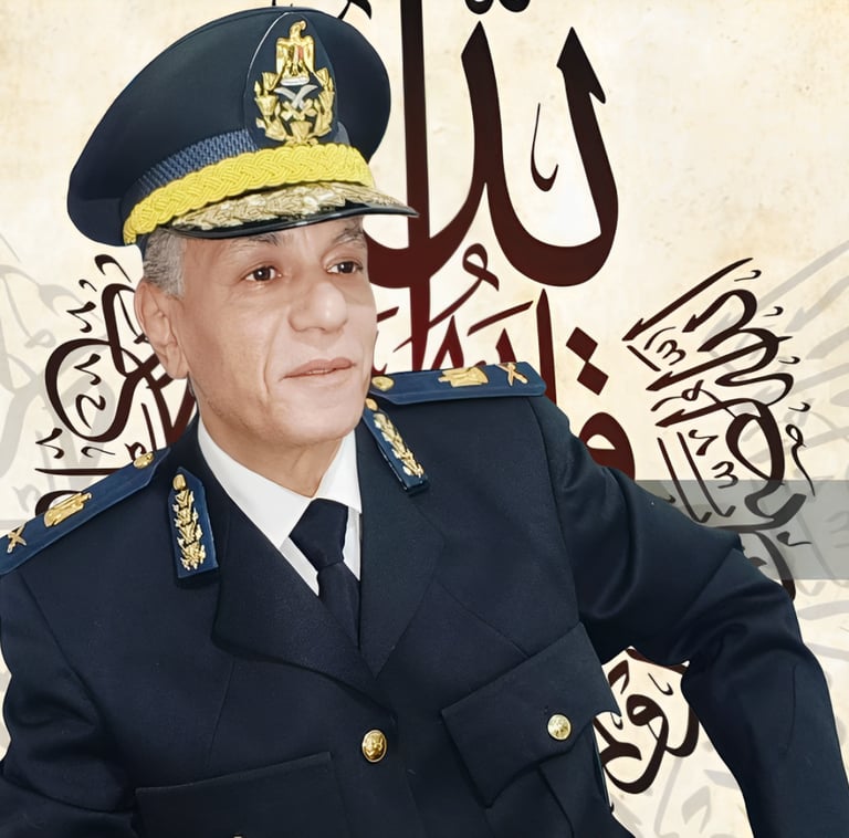 Major General Ayman Syedelahl wearing an elegant black official egy police suit, high-rank show