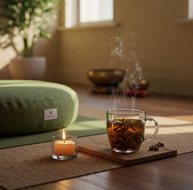 a cup of tea with a candle and a candle