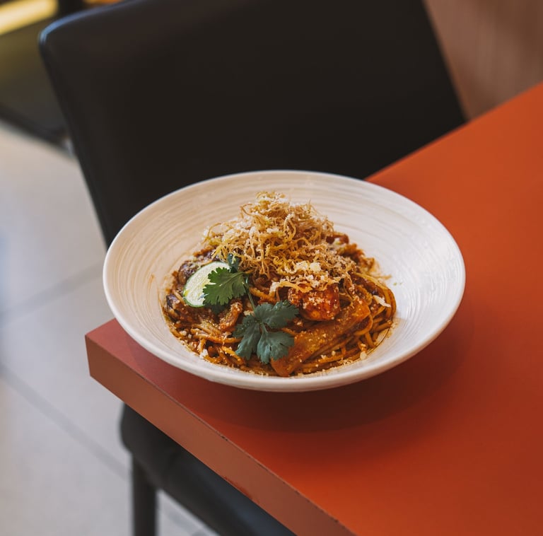 Bowl of Tom Yum Pasta at SOI Brunch in Batam