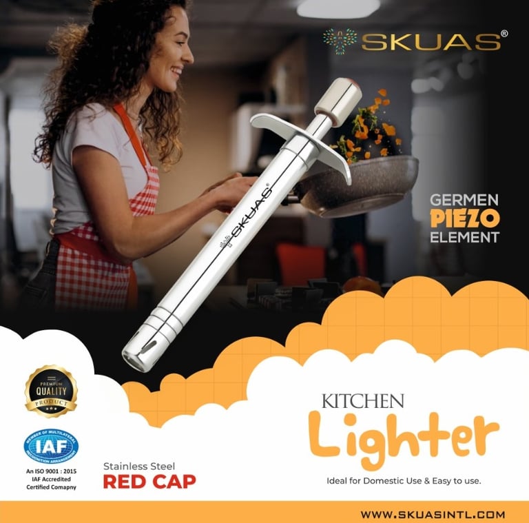 16MM Red SS Cap Kitchen Gas Lighter. Weight 70gm, Chromium Pipe.