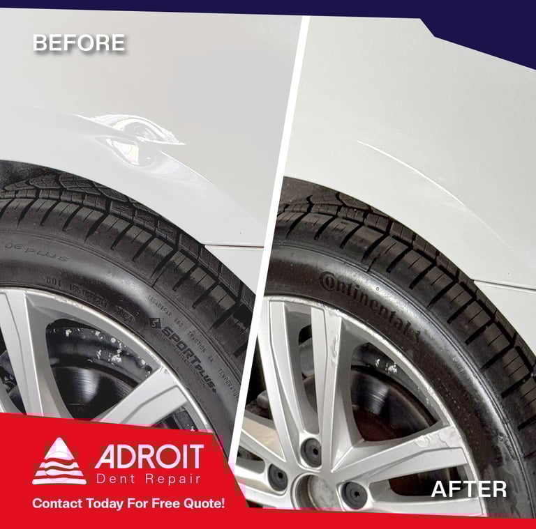 VW Jetta quarter panel body line damage, repaired by PDR techniques