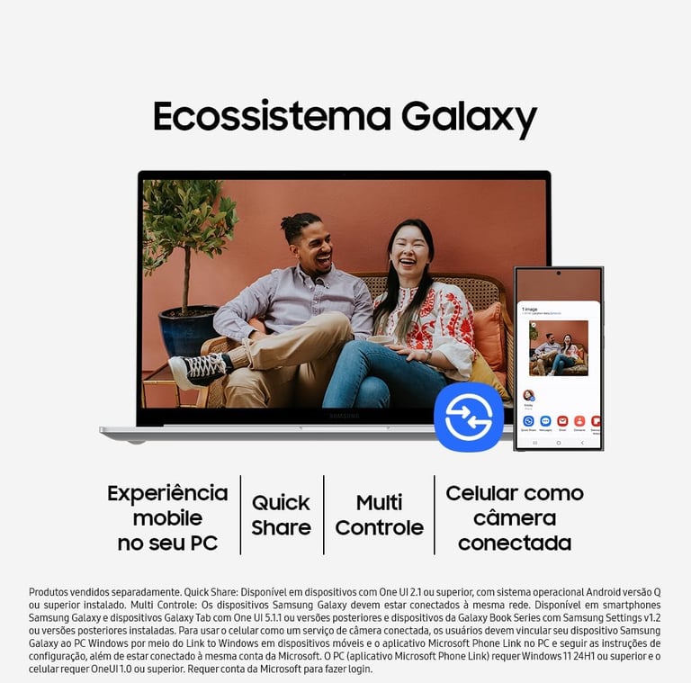 Samsung Galaxy Ecosystem showing mobile integration with Galaxy Book laptop and smartphone connectivity features.