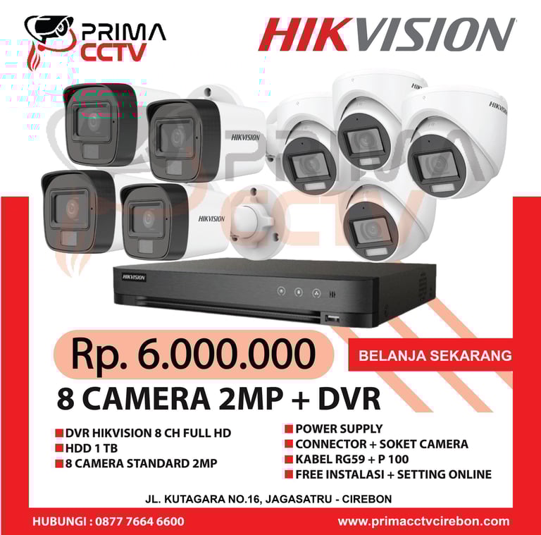 Paket 8CH Hikvision 2mp