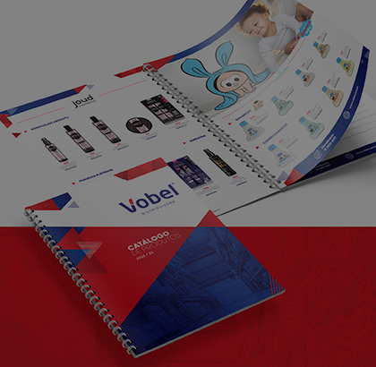 Catálogo Vobel em mockup e diversas páginas.
