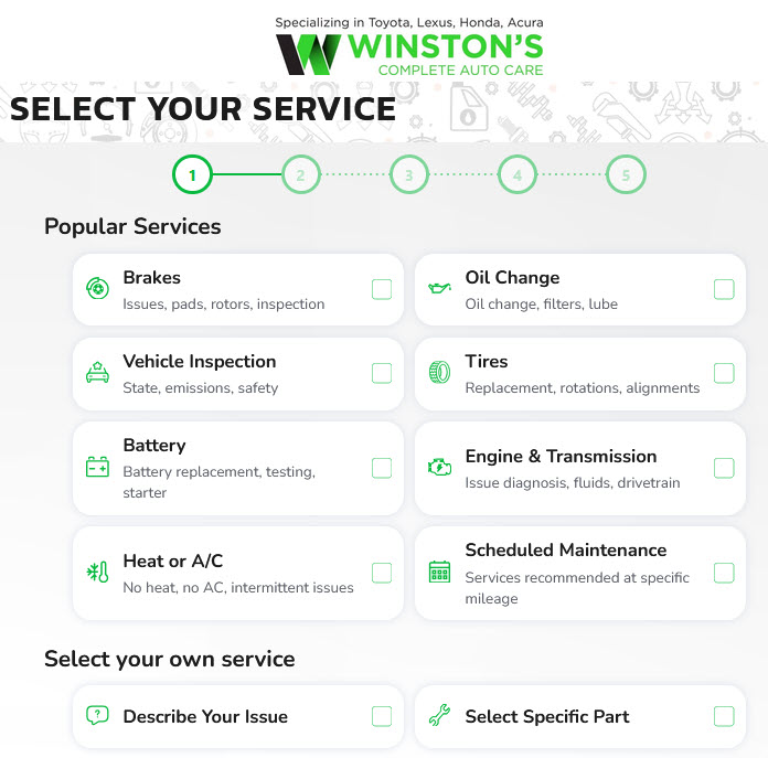 Online Service Scheduling Menu  at Winston's Complete Auto Care in Cuyahoga Falls, Ohio
