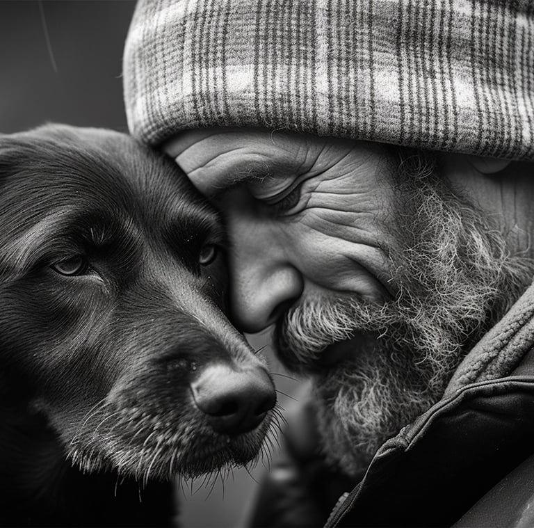 a man with a beard and a dog
