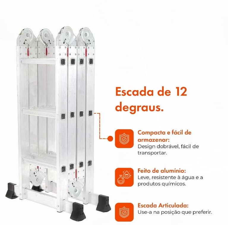 Escada Articulada de Alumínio 12 Degraus 332 centímetros de Altura