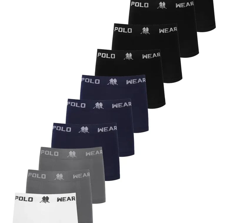 Kit 10 Cuecas Boxer Lisa Polo Wear Sortido Tamanho M