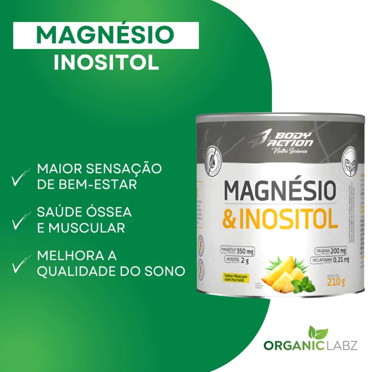 Magnésio Inositol 210g + Melatonina Body Action - Relaxamento Zero Açúcar Zero Glúten