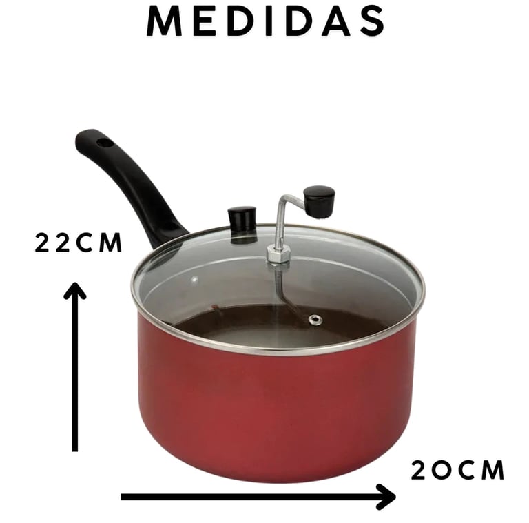Pipoqueira Antiaderente Cereja Tampa de vidro 3000ml