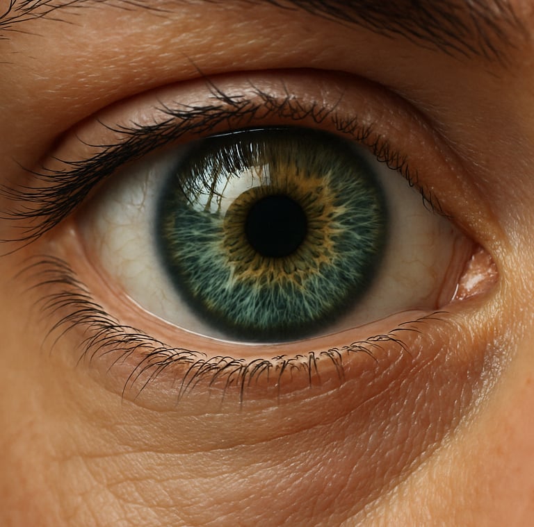 a close up of a person's eye looking at the camera