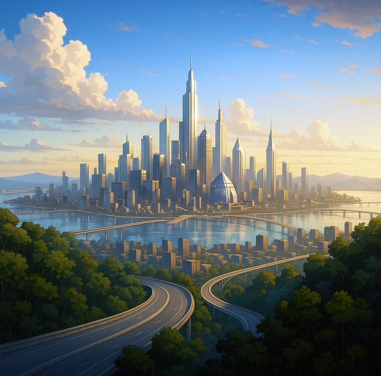 Metasign City skyline at dusk