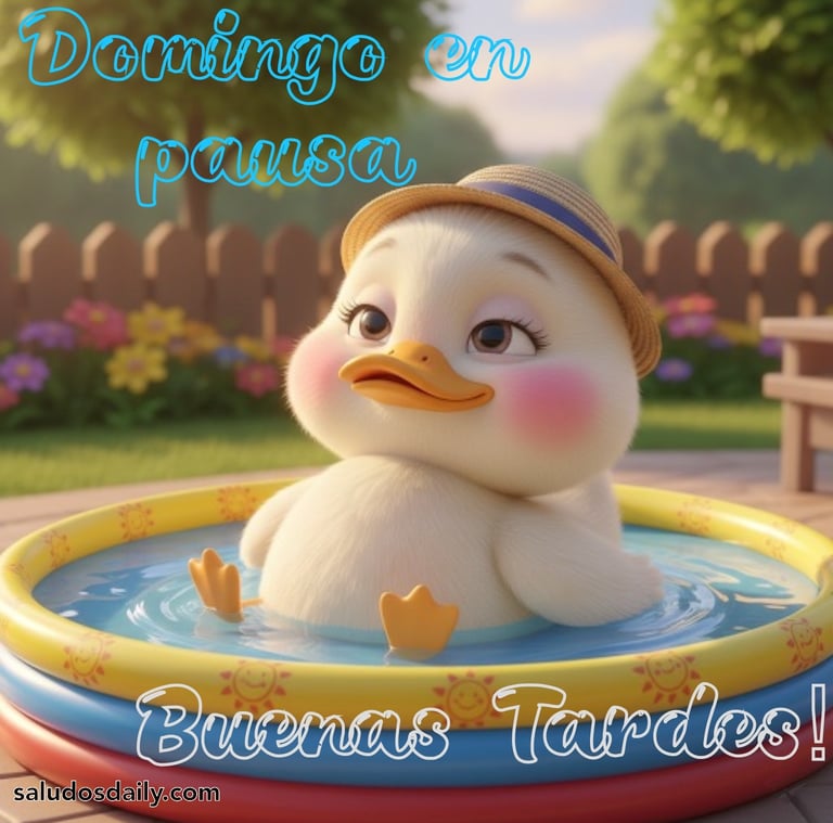 ´patito relajado flotando en alberca deseando domingo en pausa y buenas tardes