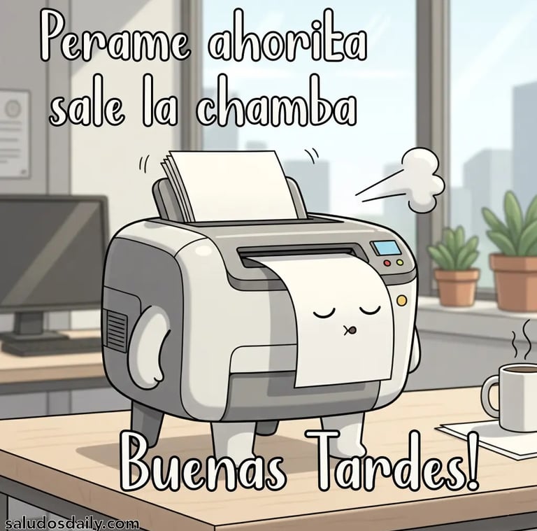 impresora de oficina haciendo una pausa antes de imprimir, con una hoja saliendo lentamente 