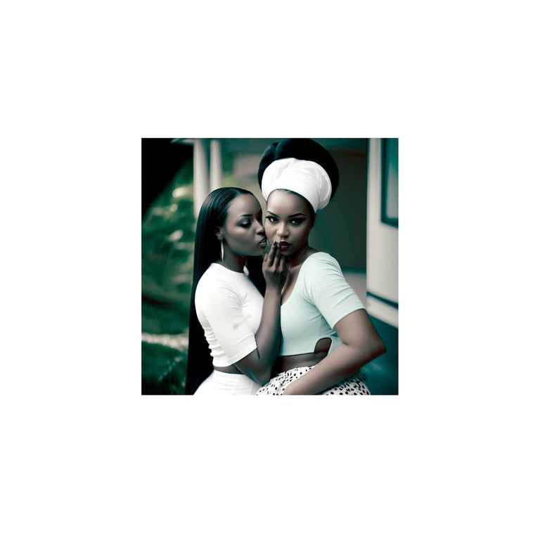 two woman in a white dress and a white hat