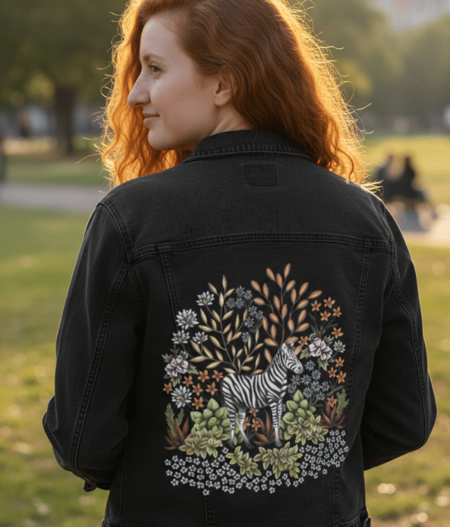 Girl wearing a printed jacket