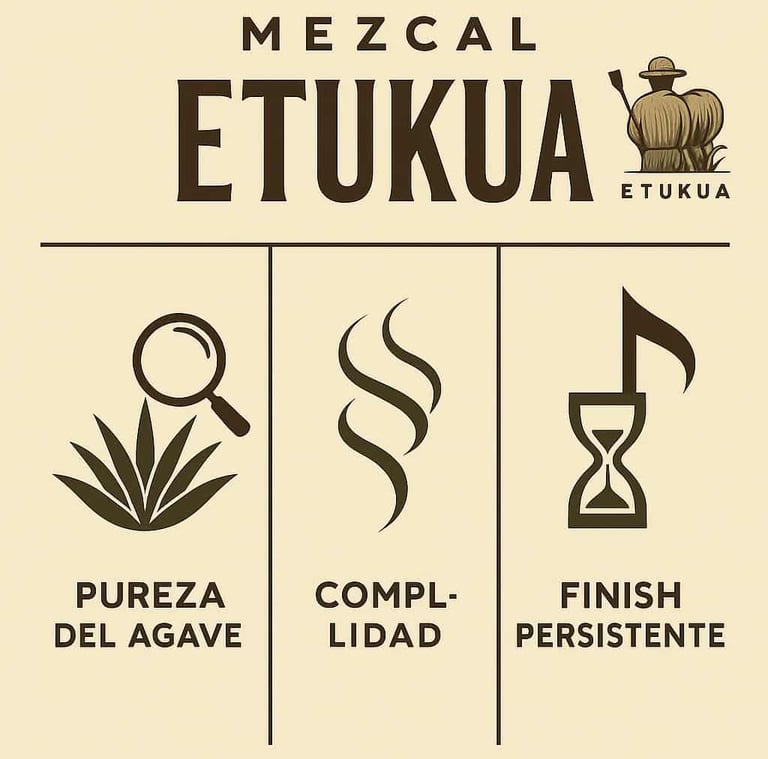 Infografía visual que muestra los tres parámetros de calidad del mezcal: pureza del agave, complejid