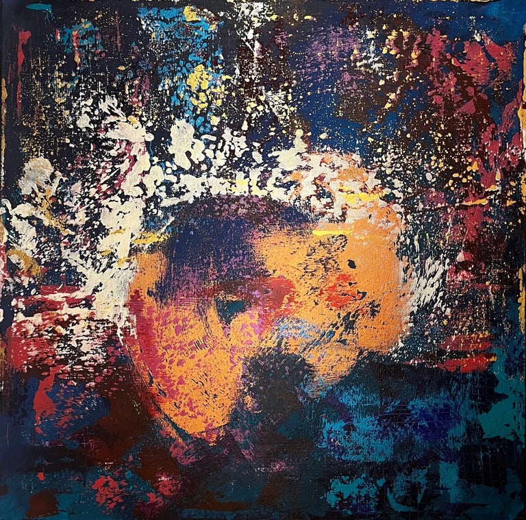 Acrylic painting Acrylbild Moon Acryl Bild Gemälde abstrakt Mond Kupfer blau grün rot