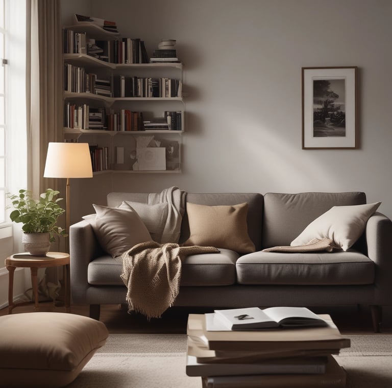 a white couch with a coffee table
