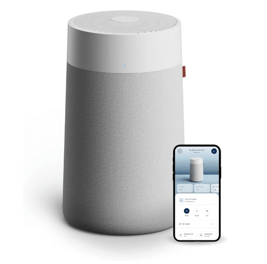 Blueair 311i Max smart air purifier with fabric pre-filter.