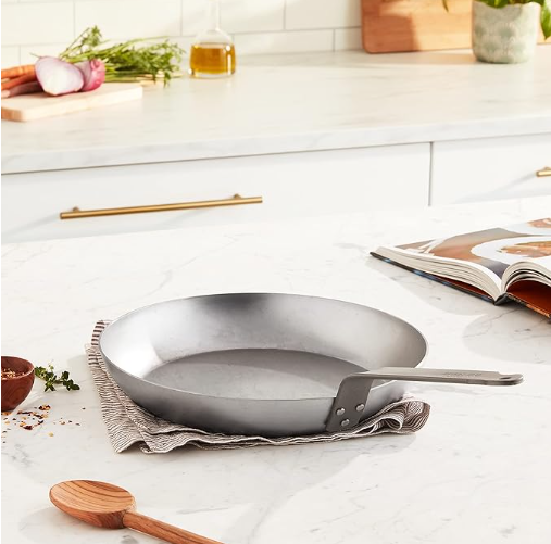 Mauviel M'Steel black carbon steel skillet for professional non-toxic cooking