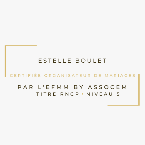 Macaron certifiée organisatrice de mariages par l'EFMM by ASSOCEM, titre RNCP niveau 5