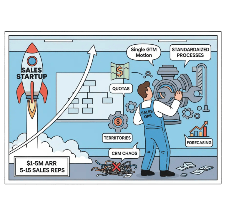 Sales Ops mechanic fine-tuning a startup rocket for early growth, optimizing CRM, quotas, & forecast