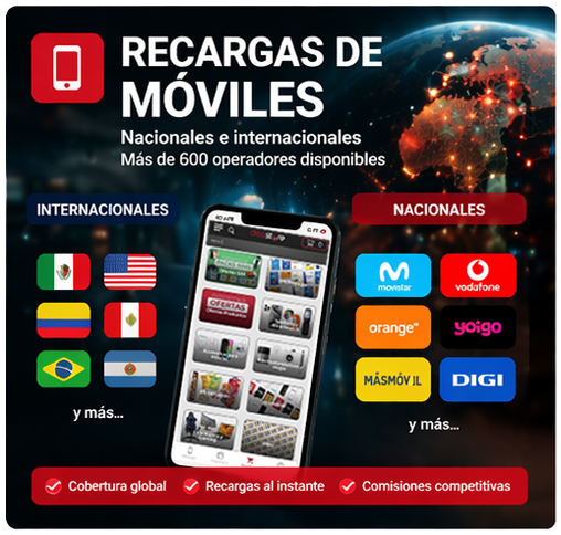 recargas moviles nacionales e internacionales España operadores telefonicos comisiones tienda