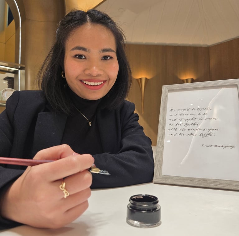 A New York City calligrapher doing live calligraphy poems for a luxury brand.