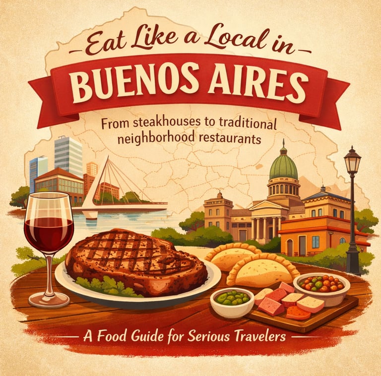 Empanadas, wine, steak overlay Congress and Puente de la Mujer