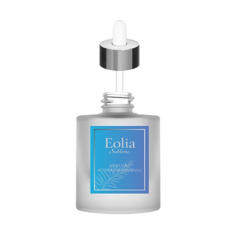 Eolia Sublime anti-aging face serum with retinol and vitamin C in a frosted glass dropper bottle.