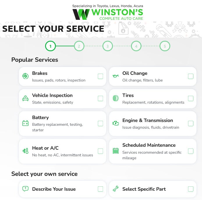 Online Service Scheduling Menu at Winston's Complete Auto Care in Cuyahoga Falls, Ohio