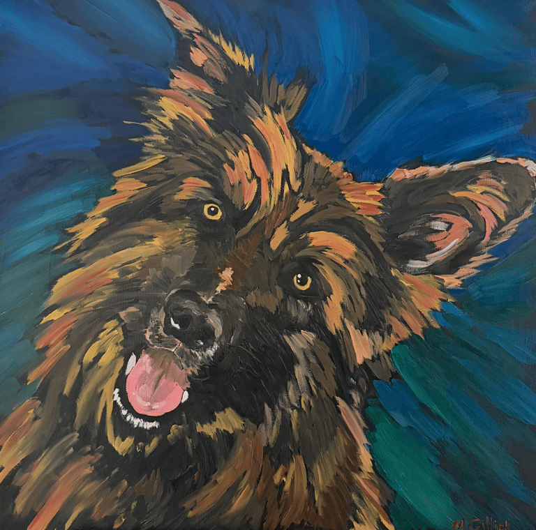 Oil painting of a German shepherd dog