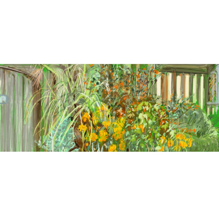 Great Dixter porch view - digital drawing