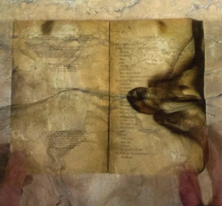photograph of a book with burned pages