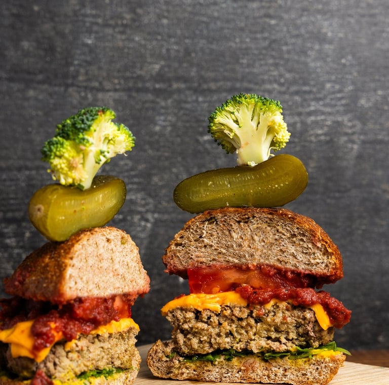 Sustainable plant-based, nutritionally-dense, allergen-free protein and fibre burgers