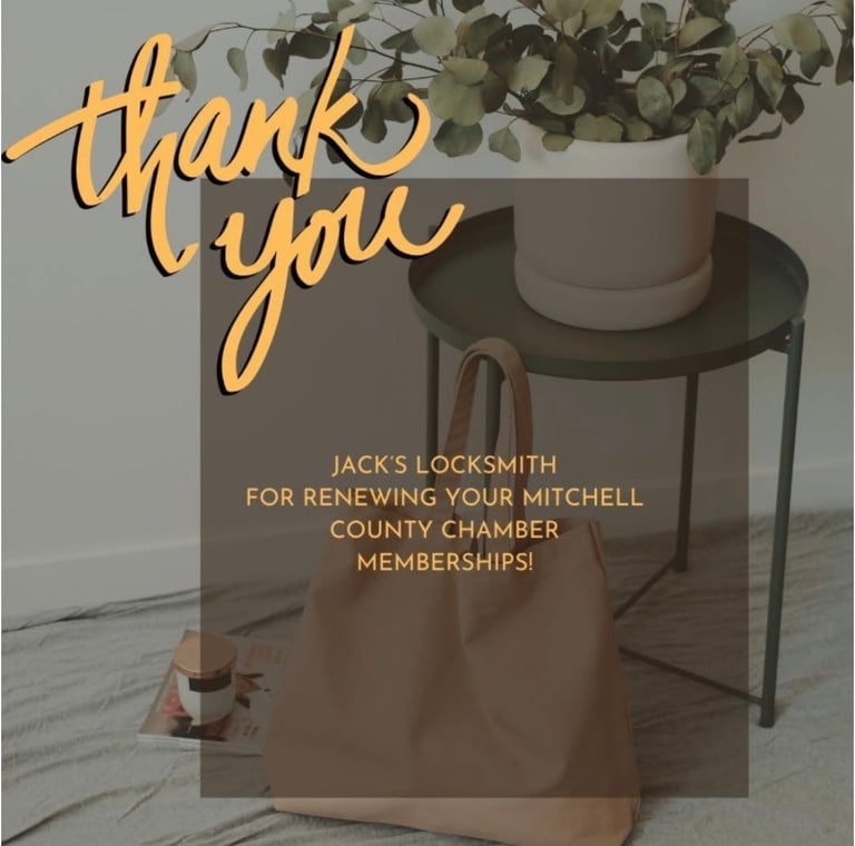 Jack's Locksmith renewal of Mitchell County Chamber of Commerce membership