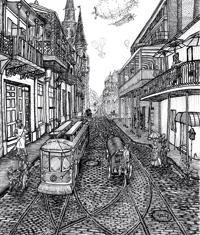 black and white pen and ink illustration Steampunk Roleplaying narrative concept based on contemporary photo Victorian city
