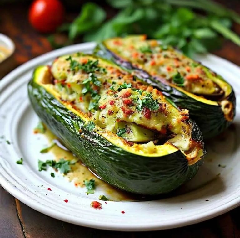 Courgettes farcies dans une assiette 