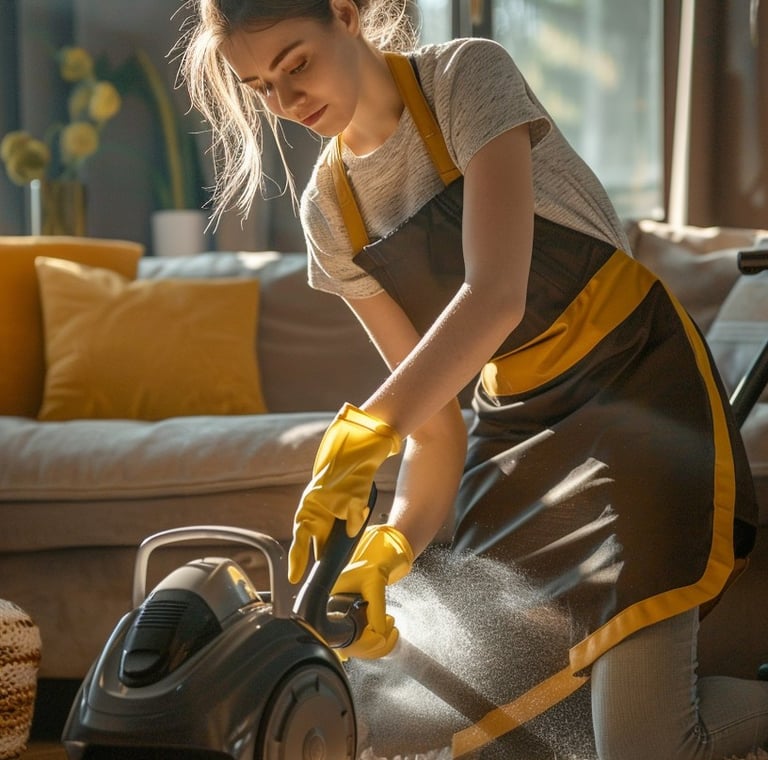 Personne utilisant du matériel professionnel pour un ménage en approfondi 