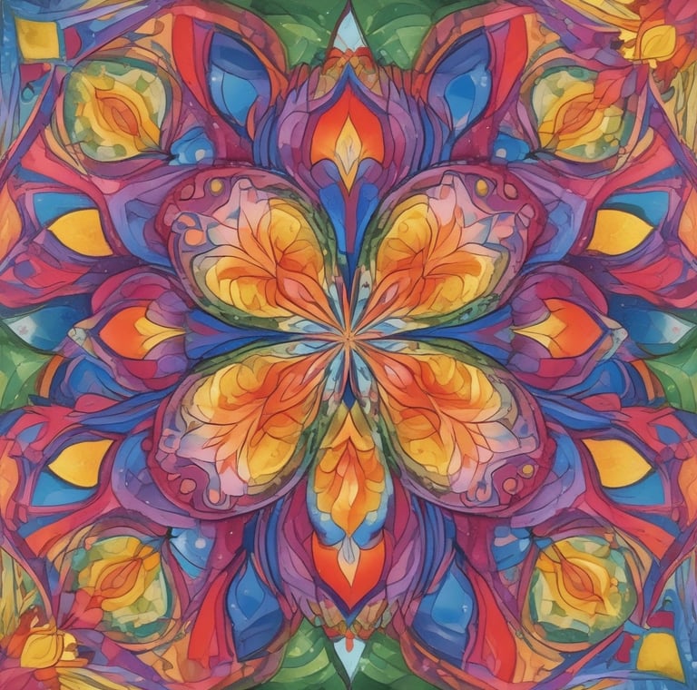 Pintura abstrata e colorida de uma flor em estilo → Caleidoscópio Anual .com.br.